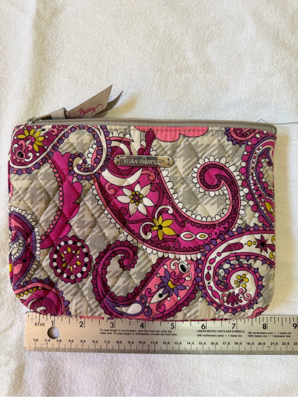 Vera Bradley Quilted Pink Purple Paisley Floral Zip Pouch Cosmetic Makeup Bag
